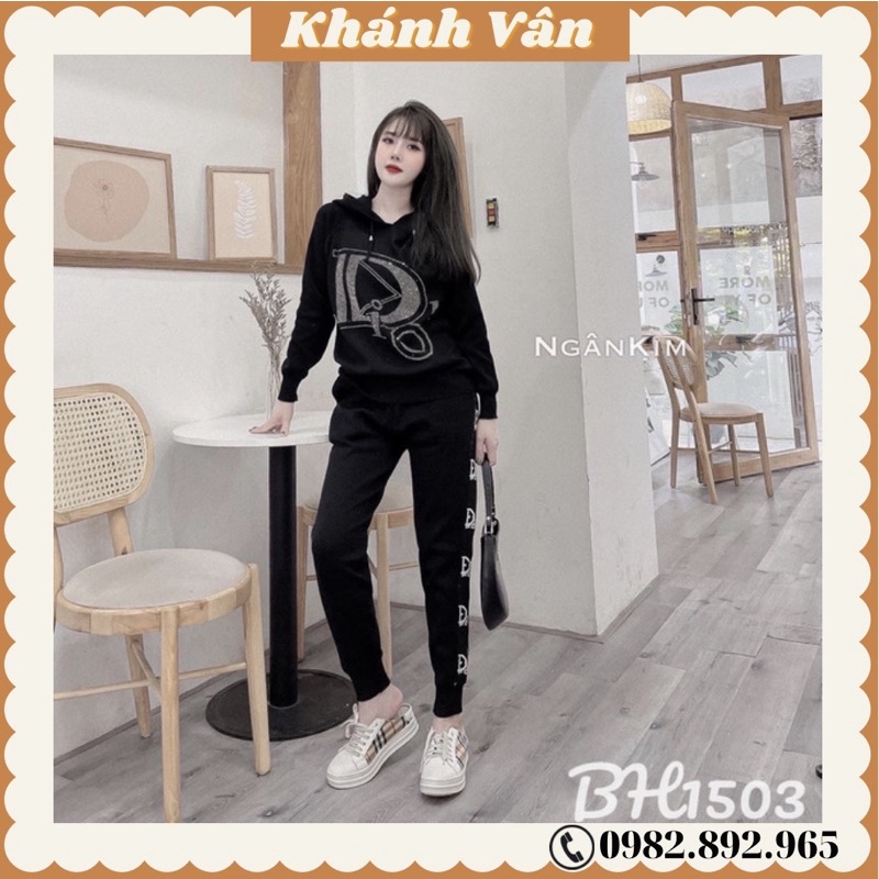 Bộ thể thao nữ, bộ thu đông mặc nhà đính kim sa chuẩn ảnh hàng loại 1
