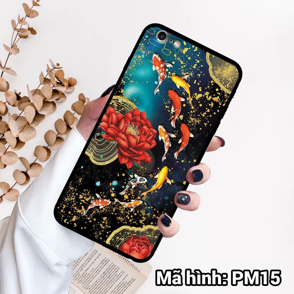 Ốp điện thoại IPHONE 6/6S/6 PLUS/6S PLUS in hình hoa sen,cá chép phong thủy – lưng kính tráng gương viền dẻo