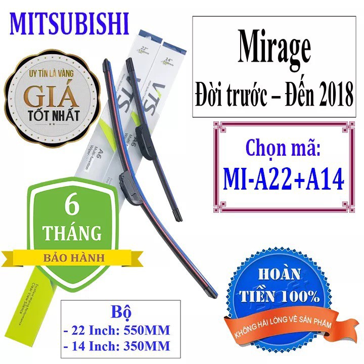 Bộ 2 thanh gạt nước ô tô MitsuBishi Mirage Đời trước - Đến 2018 - Và các dòng xe khác của hãng MitsuBi