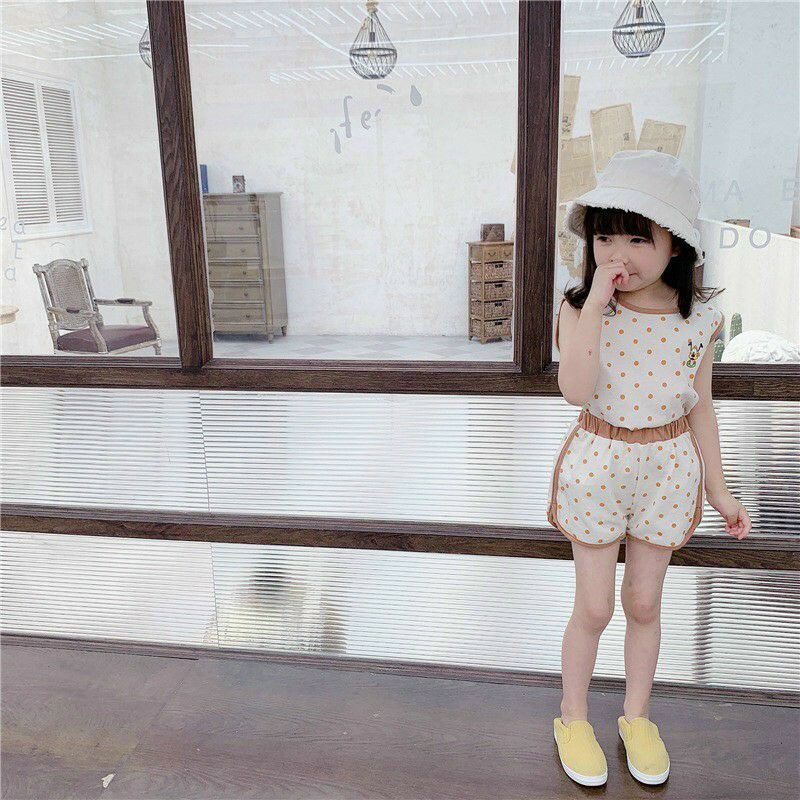 Lyvyshop - (Cotton SG chính phẩm) Bộ quần áo sát nách chấm bi cho bé gái siêu dễ thương từ 09-20kg