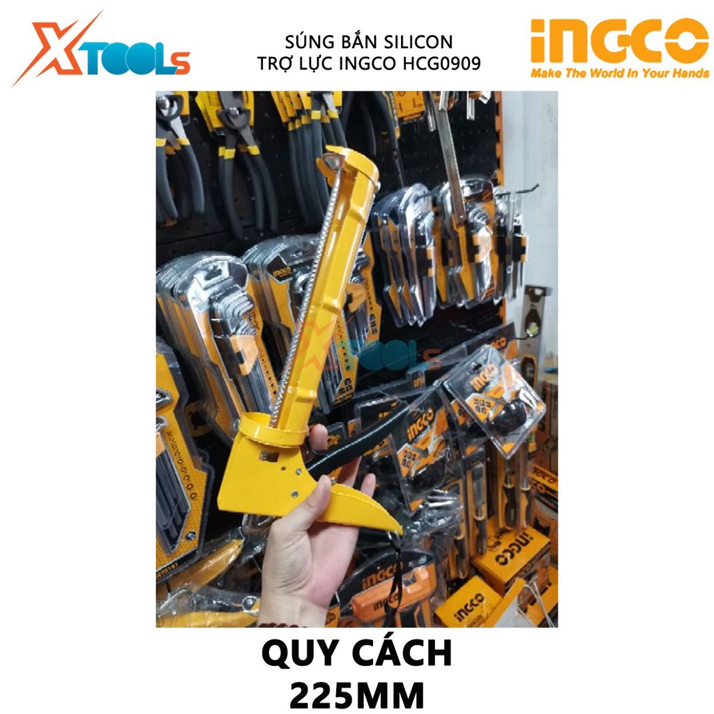 Súng bắn silicon có trợ lực INGCO HCG0909 | dụng cụ bơm silicon Kích thước 9"