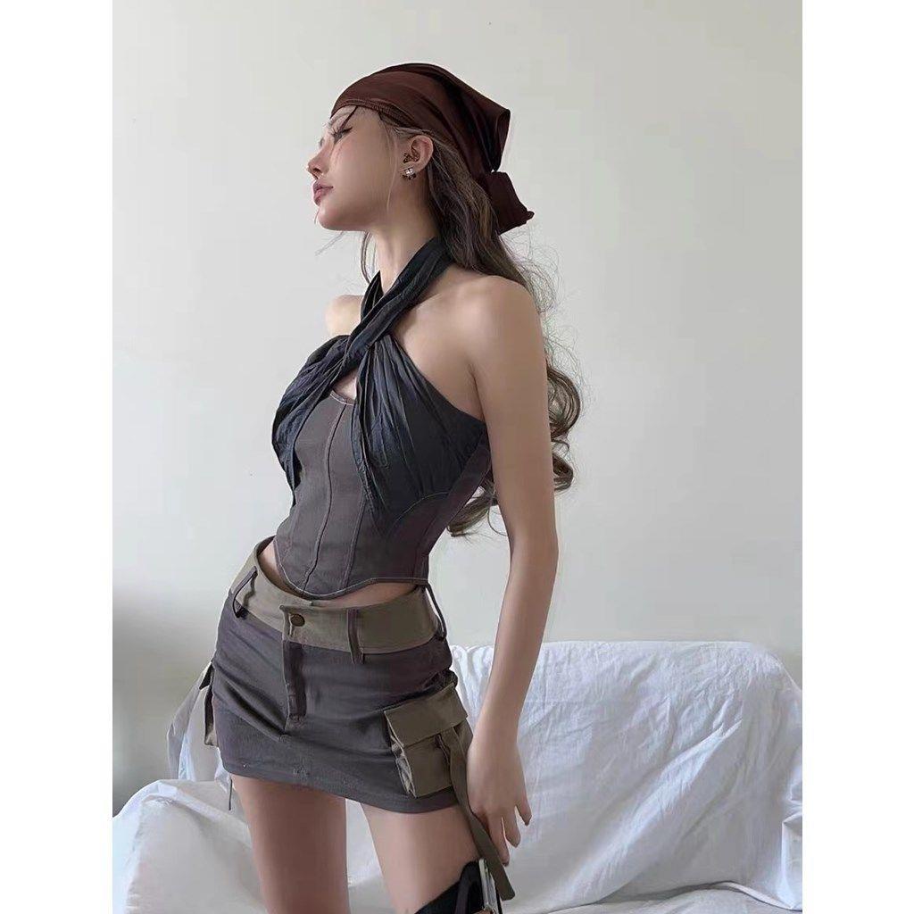 Niche Set Áo Không Tay Chéo Nhiều Cách Mặc Gợi Cảm Phong Cách Mới Mùa Hè Nóng Bỏng Cho Nữ
