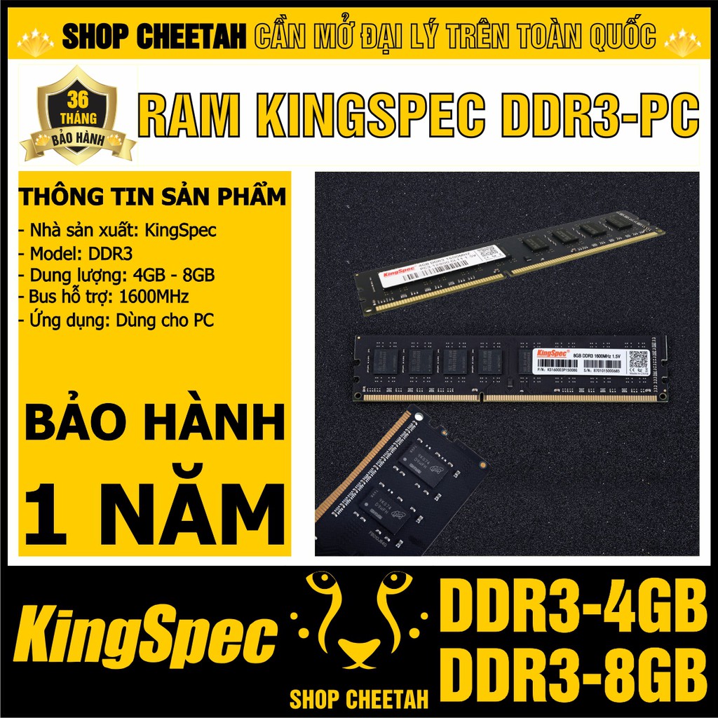 Ram KingSpec DDR3-4GB/8GB-1600MHz cho PC – CHÍNH HÃNG KingSpec – Bảo hành 3 năm