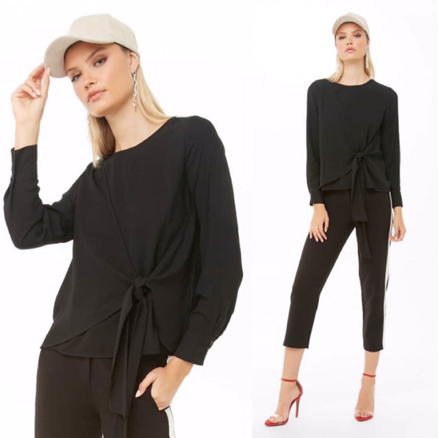 Áo Sơ Mi Vạt Chéo Cột Nơ Lettuce Edge Trim Top F21