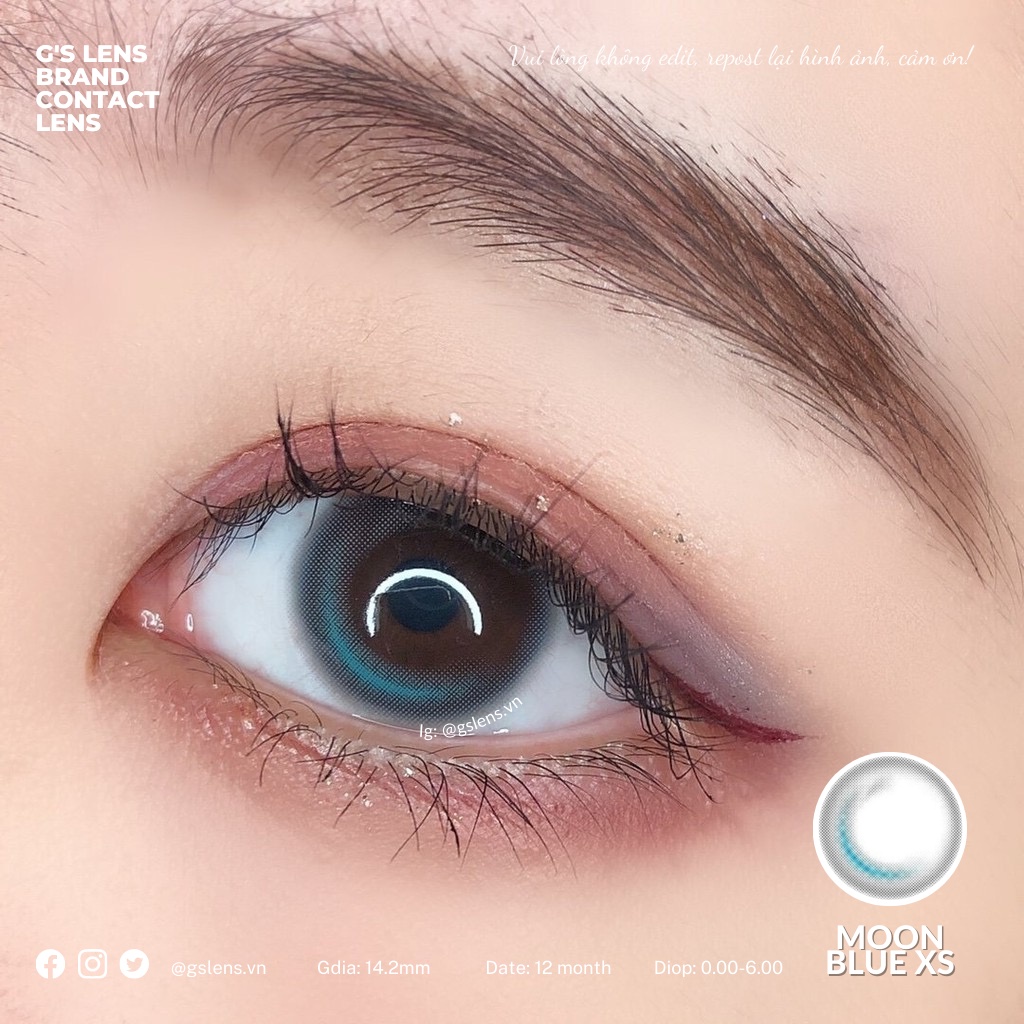 Lens Mắt Kính Áp Tròng Trăng Khuyết Xám Xanh MOON BLUE Không Giãn Có Từ 0 Đến 6 Độ Lệch Độ Size XS 14mm