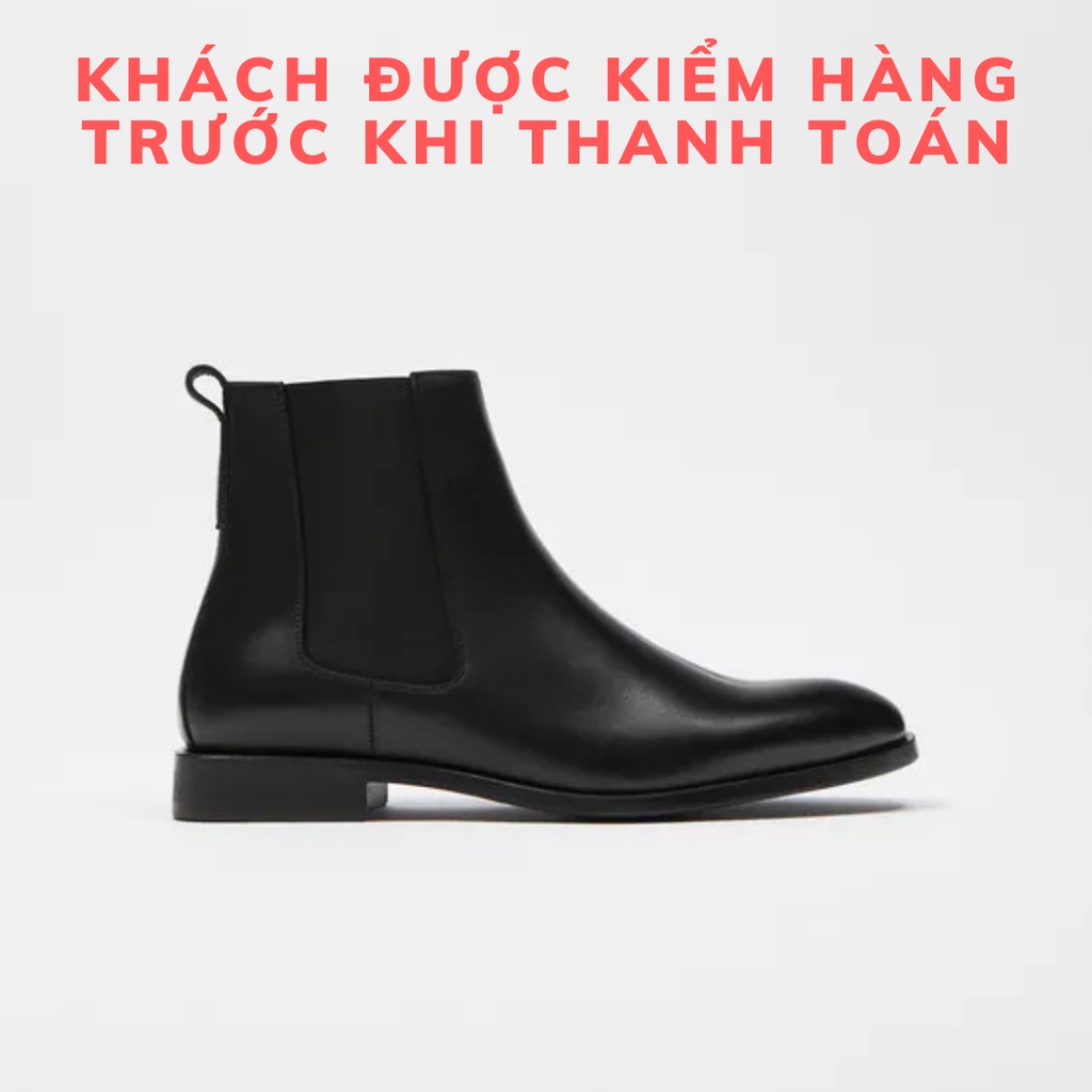 Giày thời trang nam cao cổ Chelsea boots da bò nguyên tấm tăng 3.5cm chiều cao