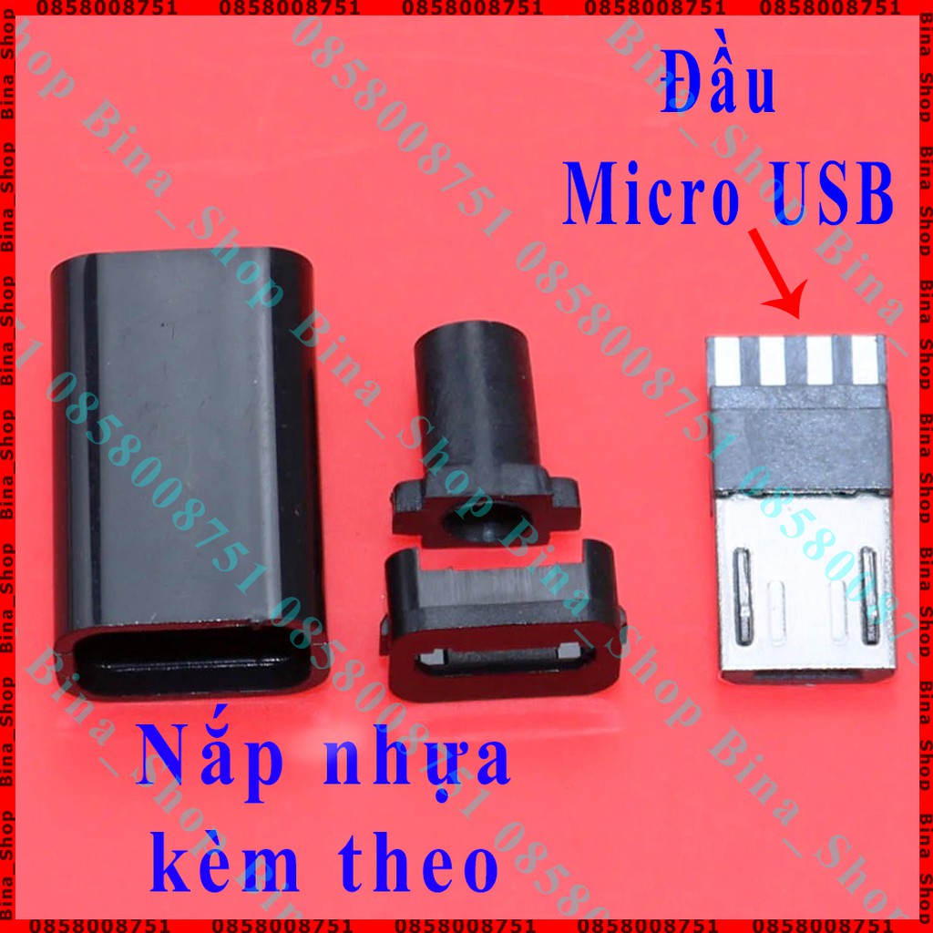 Đầu Micro USB (4P+1P) đực DIY kèm nắp nhựa