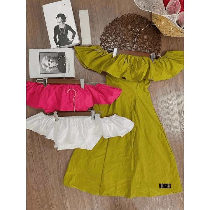 Đầm Dáng Xòe Trễ Vai Mặc Được 2 Kiểu Chất Lụa Có Mút Mặc Đẹp Dáng Xinh [NEW UNISEX]