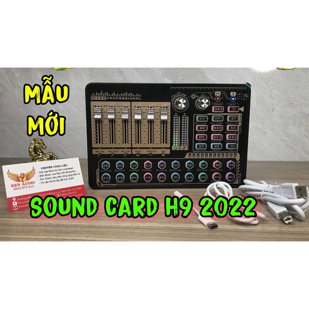 Thiết bị thu âm livestream hát karaoke online sound card H9 Pro( K9 Pro) bản 2021 có bluetooth Autotune