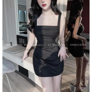 Váy 2 dây thiết kế nhún rúm phần eo, váy body ngắn