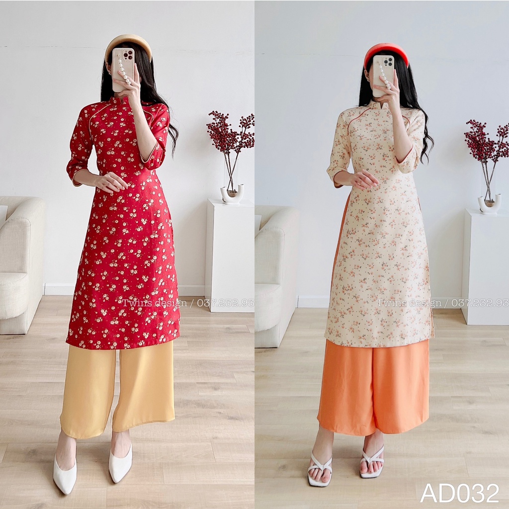 Áo Dài Cách Tân Nhung Tex Hoa Nhí Dáng Suông - AD032 (CÓ KÈM QUẦN + TOÀN BỘ LÀ ẢNH THẬT)