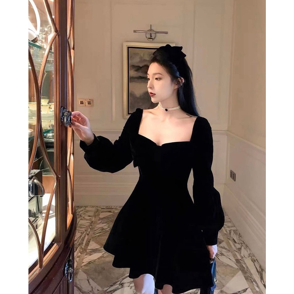 Đầm Nhung phối nơ trước ngực cho Bigsize