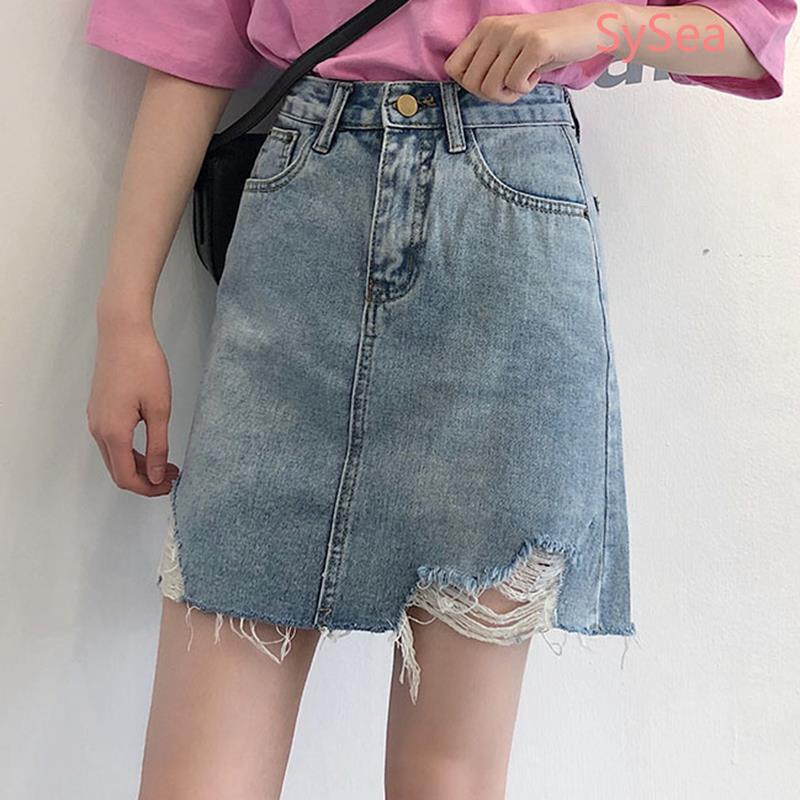 Chân Váy Denim Lưng Cao Phong Cách Hàn Quốc Xinh Xắn Cho Nữ