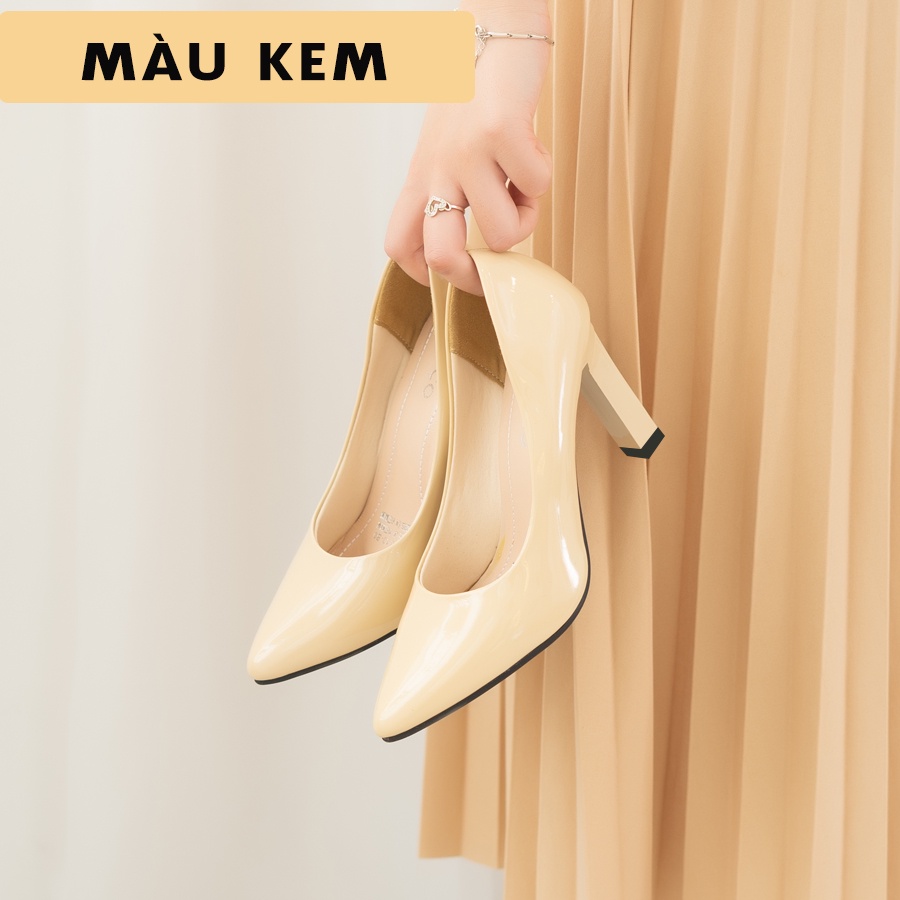 GIÀY CAO GÓT JICO MŨI TRƠN MÀU KEM CAO 8 PHÂN -
