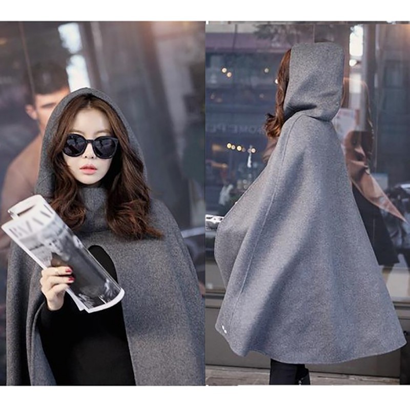 Áo choàng len có mũ trùm đầu thiết kế thời trang hàn quốc chuyên dùng cho nữ | BigBuy360 - bigbuy360.vn
