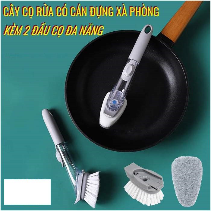 Dụng cụ cọ rửa xoong nồi chảo, nhà tắm nhà bếp với 2 đầu bàn chải và bông mềm tẩy sạch mọi vết bẩn