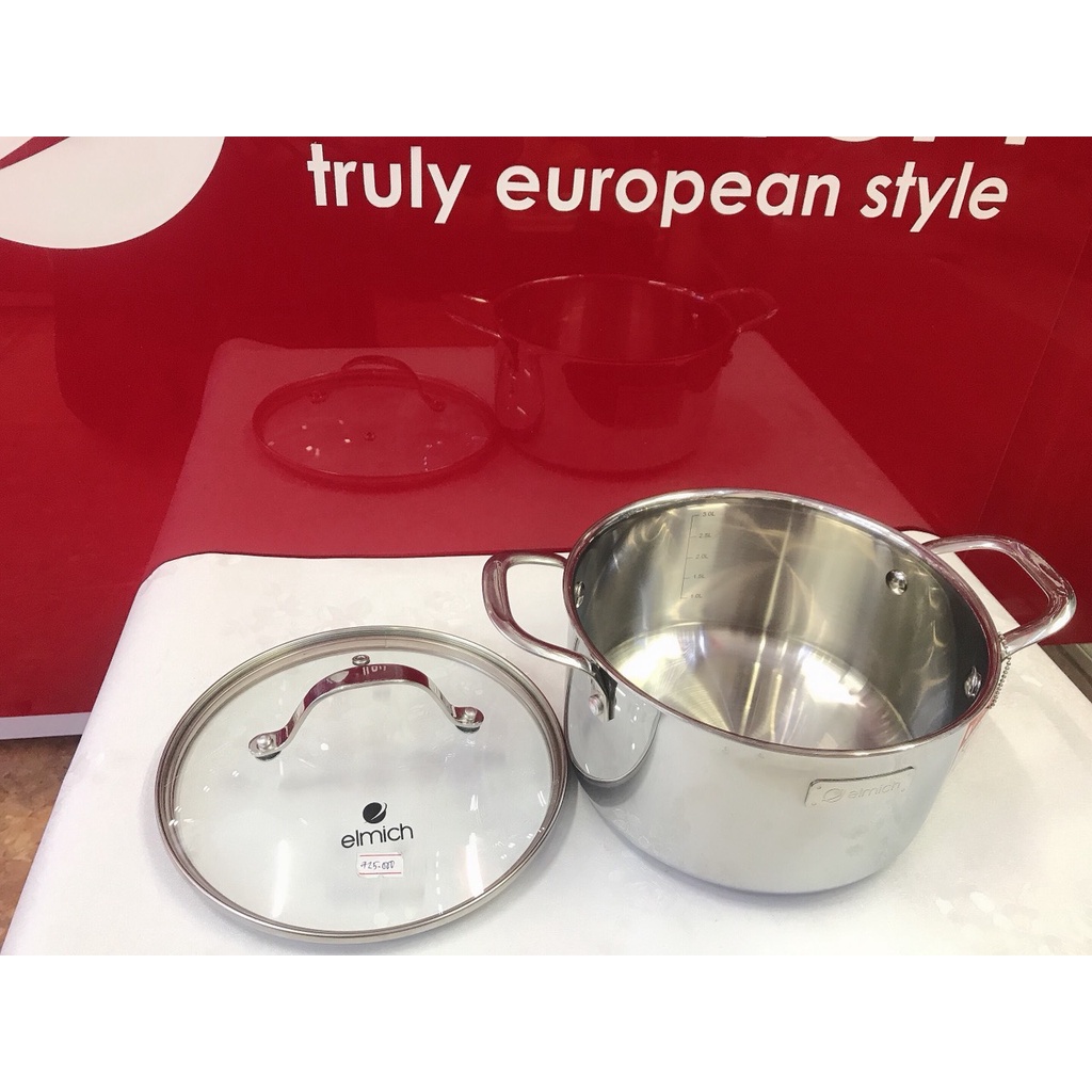 Nồi Đun, Nấu Inox 304 3 lớp Đáy Từ ELMICH Tri-Max 3731 16cm/3732 18cm/3733 20cm /3734 24cm/3735 26cm/3736 28cm