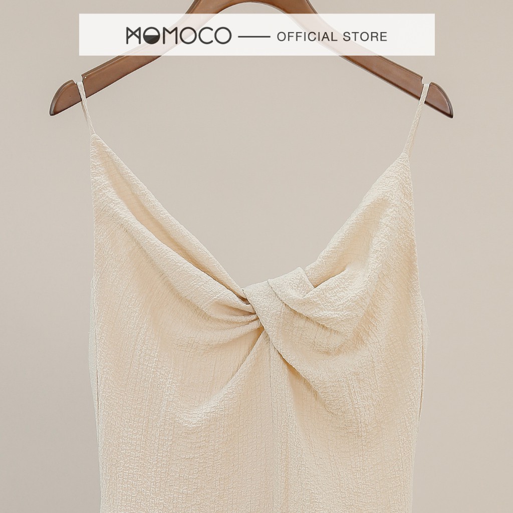 Đầm Hai Dây Dáng Dài MOMOCO Vặn Nút Ngực Dáng Ôm Chất Liệu Xốp Nhăn Co Giãn M2814