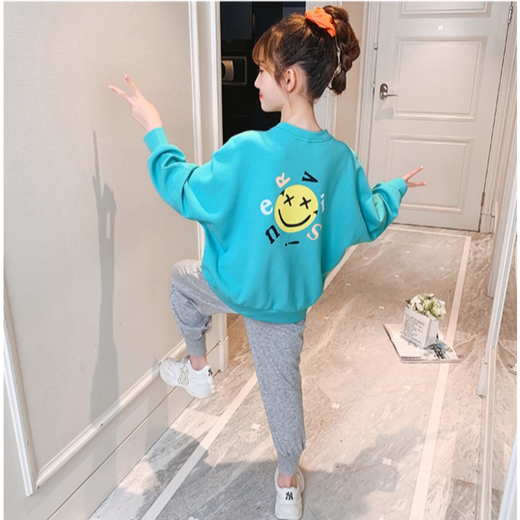 Set bộ quần áo thu đông cho bé gái 4-14 tuổi mẫu Mặt Cười. Thiết kế cá tính, đường may kỹ.MA86