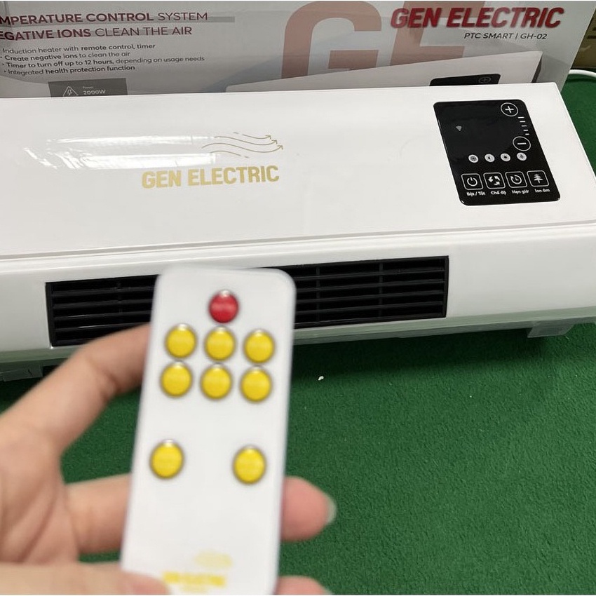 Máy sưởi gốm gắn tường, Máy lọc không khí Genelectric GH-02, Điều khiển từ xa, lọc không khí bằng ion âm - BH 12T