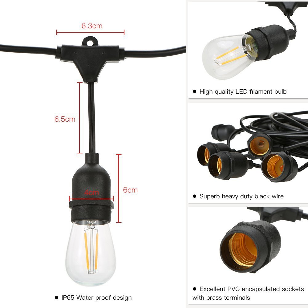 Dây đui kín nước ngoài trời 5m,10m,15m e27 chưa bao gồm bóng