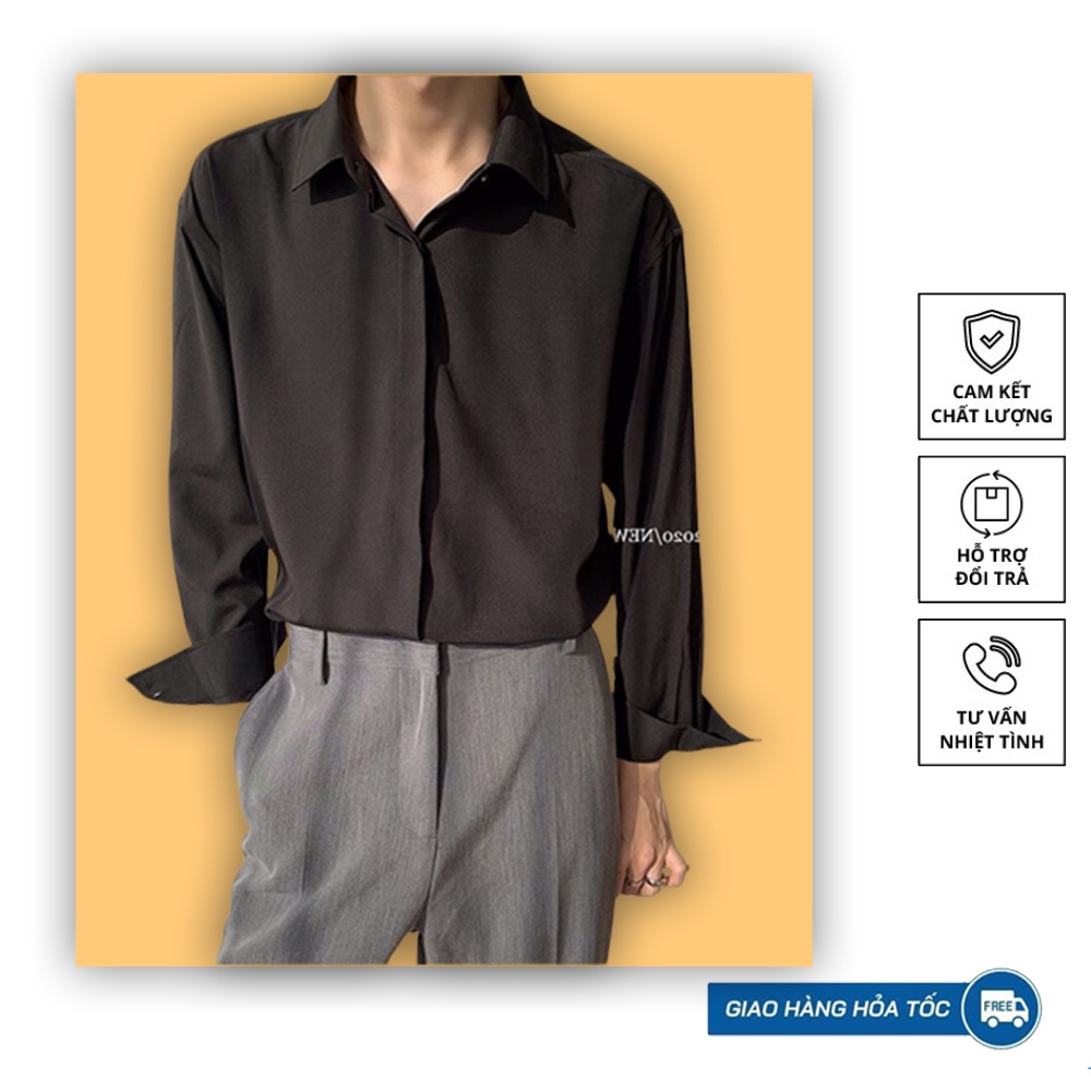 Áo sơ mi nam nữ dài tay giấu khuy unisex form rộng hàn quốc cao cấp AS02
