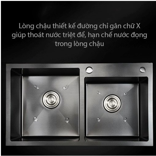 Chậu rửa chén bát 2 hố inox 304 phủ nano đen (chưa gồm vòi)