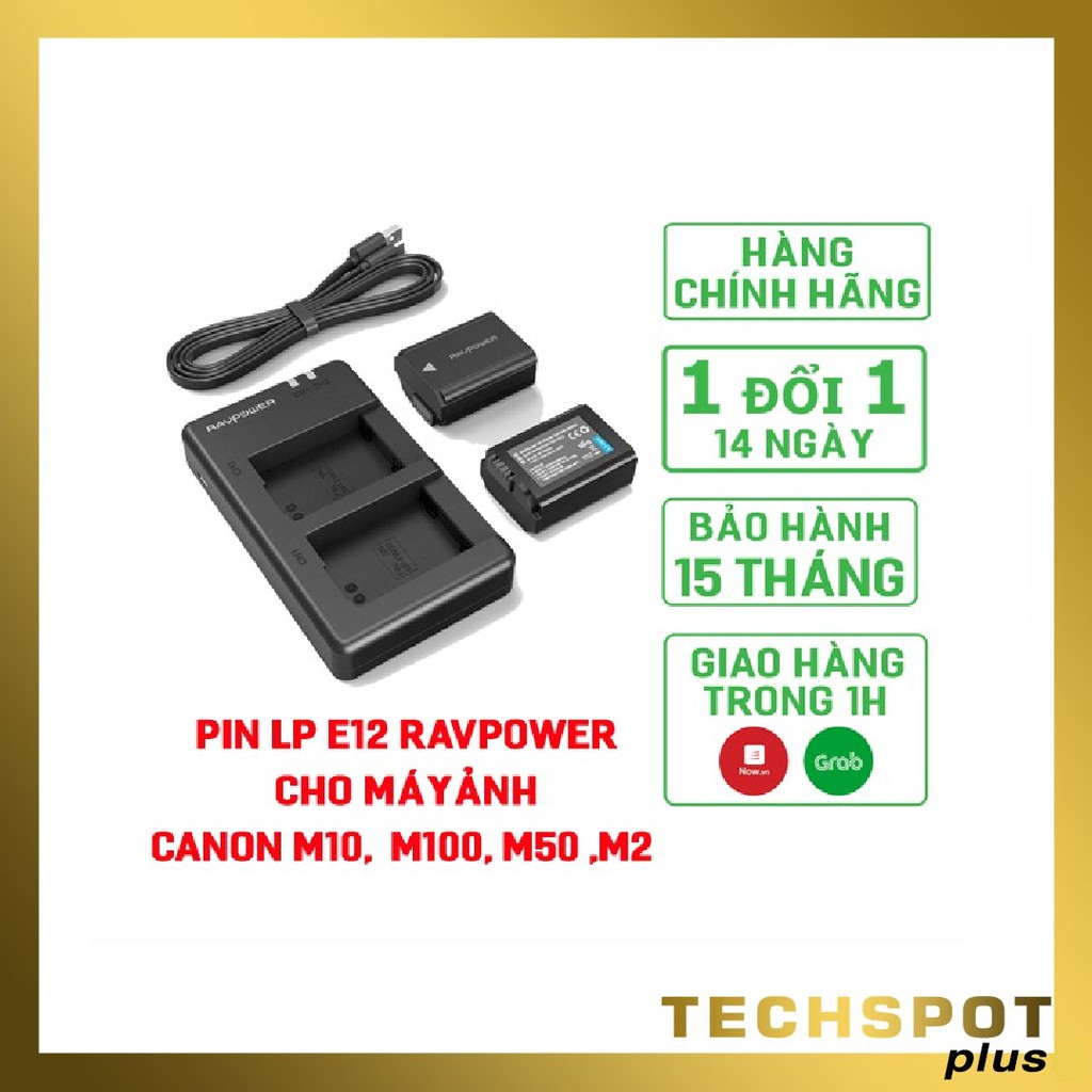 Bảo hành 15 Tháng | Pin LP E12 Ravpower cho máy ảnh canon M10, canon M100, canon M50 , canon M2 | Chính Hãng