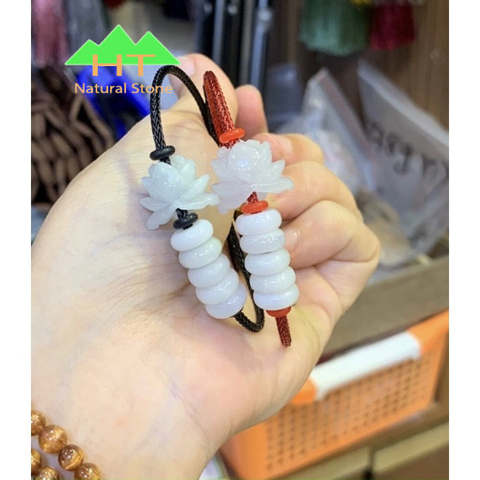 Vòng đeo tay dây cáp Bông Sen mix Đồng Điếu bạch Ngọc