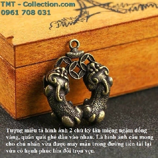 Móc khóa 2 tỳ hưu ngậm tiền trái tim; Dùng để trang trí bàn sách, móc khóa xe ô tô, làm móc khóa-TMT Collection-SP001531