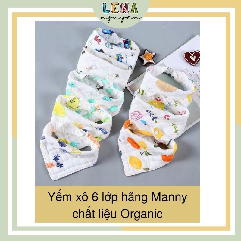 Yếm xô 6 lớp chất liệu Organic thương hiệu Manny 2 cúc bấm an toàn 𝑭𝑹𝑬𝑬𝑺𝑯𝑰𝑷 Khăn tam giác giữ ấm cho bé (set 5 chiếc)