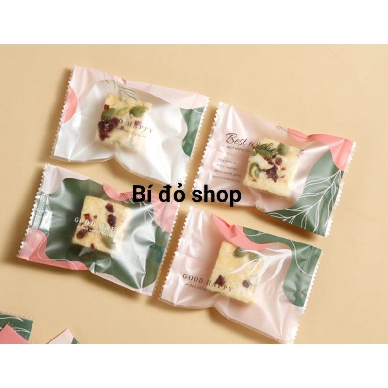 Set 100 túi bánh QUY qui cookie, cookies XANH HỒNG 7*10 cm