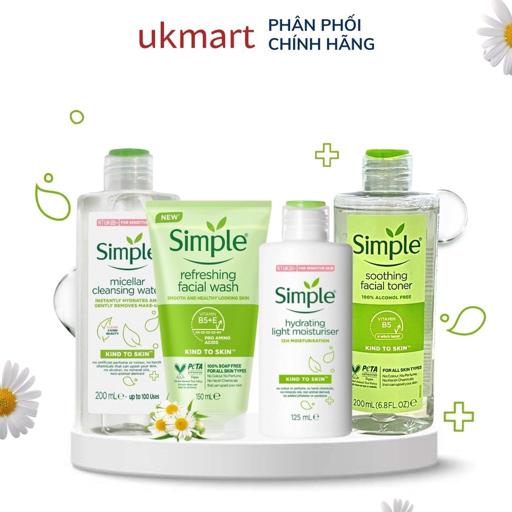 Combo Simple Làm Sạch Tẩy Trang + Sữa Rửa Mặt + Nước Hoa Hồng