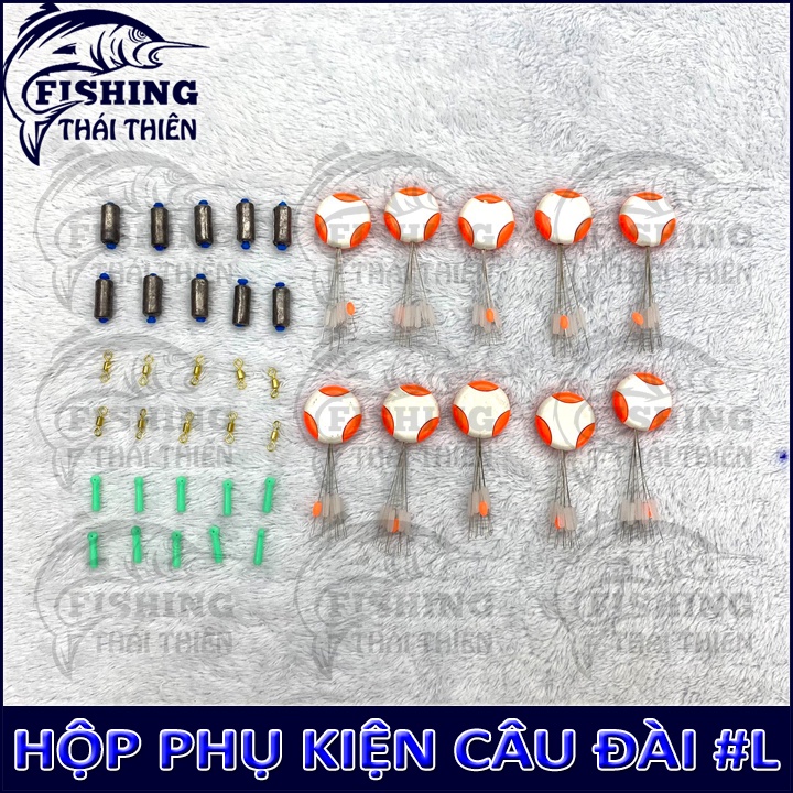 Hộp Phụ Kiện Câu Đài #L Gồm Chân Gim Phao, Thanh Chì Lá, Vòng Số 8 Hạt Chặn, Chống Sóc