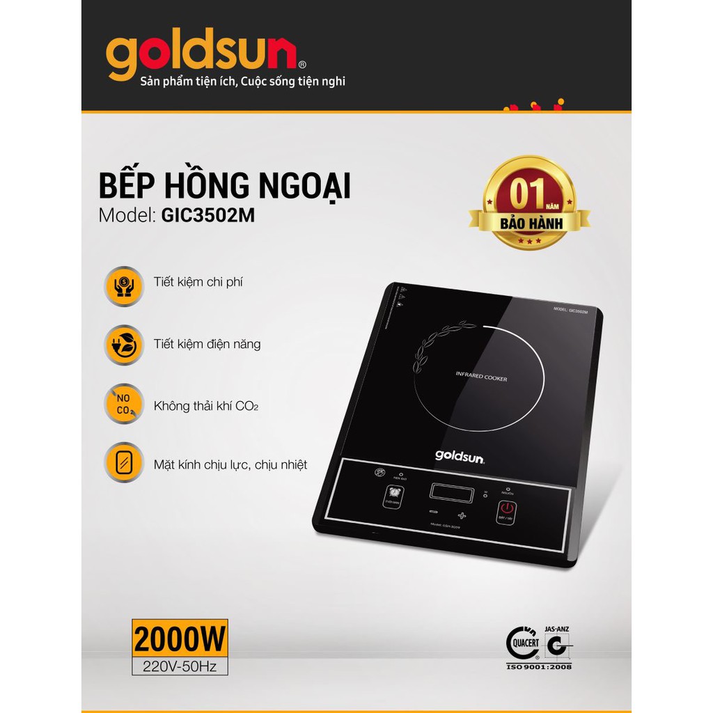 Bếp hồng ngoại Goldsun GIC3502M công suất 2000W dùng cho mọi loại nồi chảo - Hàng chính hãng, bảo hành 12 tháng