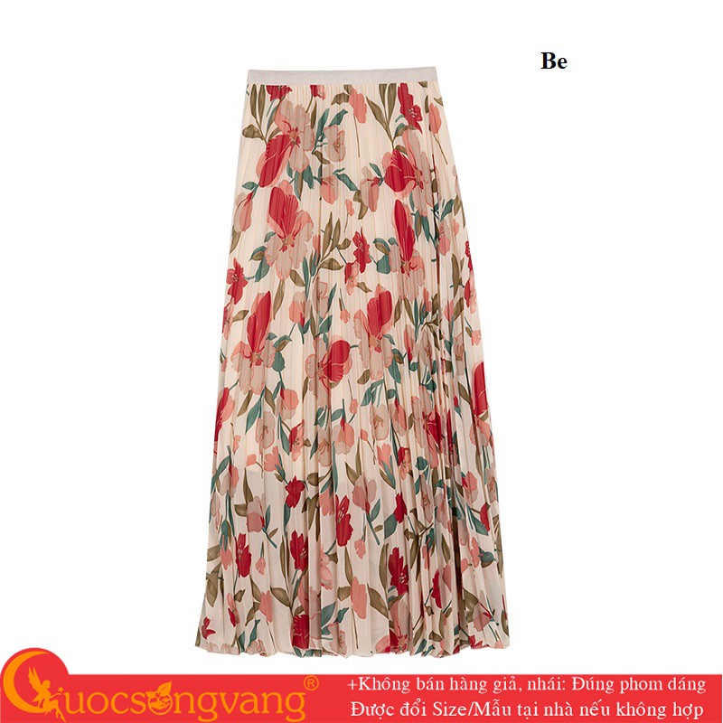 Chân váy midi dập li chân váy kiểu hoa GLV158 Cuocsongvang