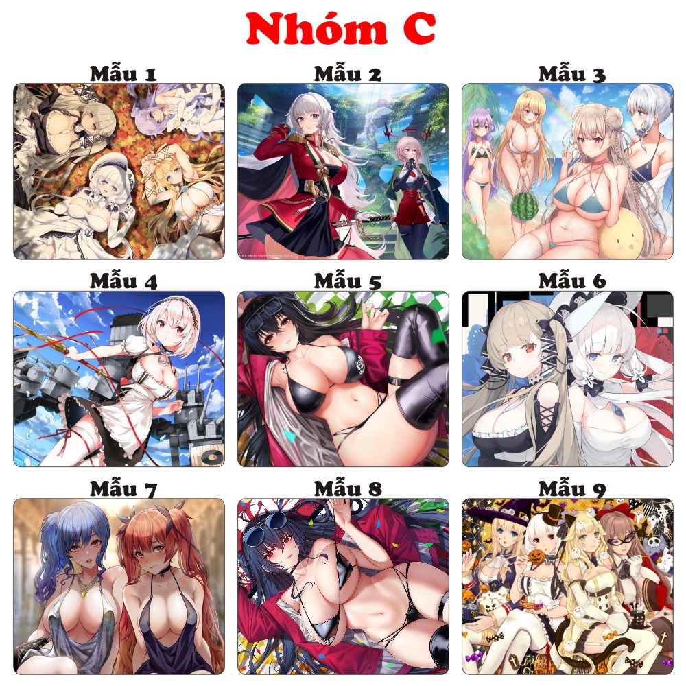 &lt;18 mẫu&gt; Lót chuột máy tính Anime Games Azur Lane cỡ bàn di chuột lớn 20x24cm chất liệu mouse pad cao su