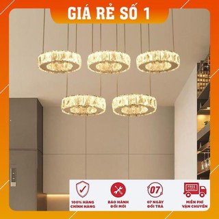 Đèn Thả Trần- Bộ đèn thả 5 Vòng Pha Lê cao cấp-Kèm Điều khiển Chuyên Dụng