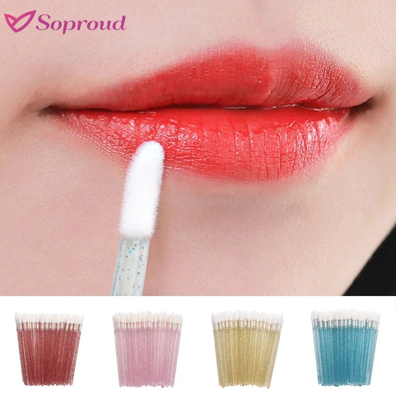 50 pcs/ Set  Crystal Mascara Lipstick Brush / Colourful Lip Applicator Brushes / Lip Gloss Cosmetic Brush Sets /  Disposabl  Handle Cleaner Wands / Makeup Brushes For Lips Brush Tools