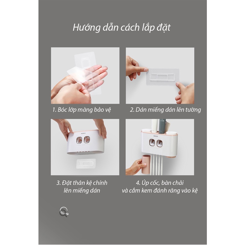 Bộ Nhả Kem Đánh Răng ECOCO E1802 - Kiêm Đựng Bàn Chải - Kèm 4 Cốc - Giao Màu Ngẫu Nhiên - Hàng Cao Cấp