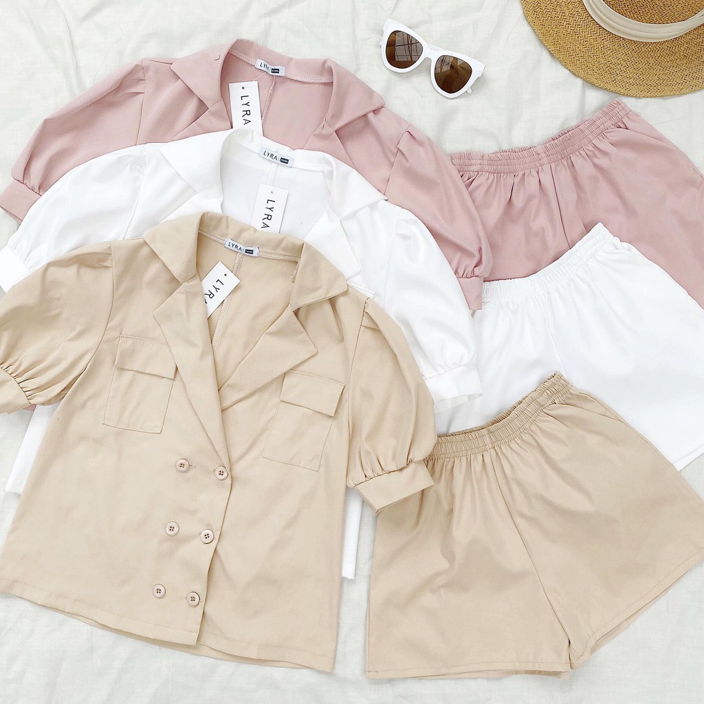 Set áo cổ vest kèm quần short thiết kế by LYRA, nữ tính- LYTSE115