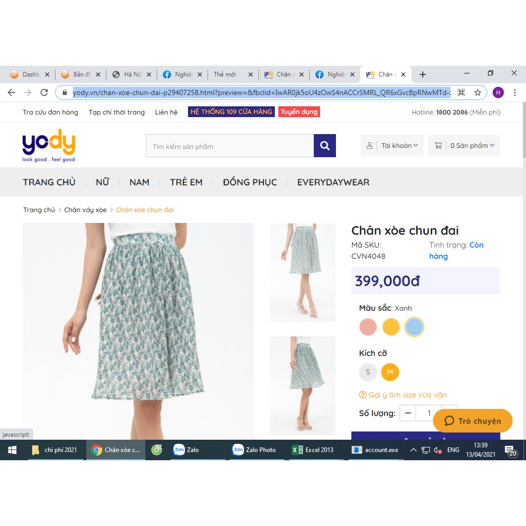 Chân Váy Xòe Chun Đai Yody