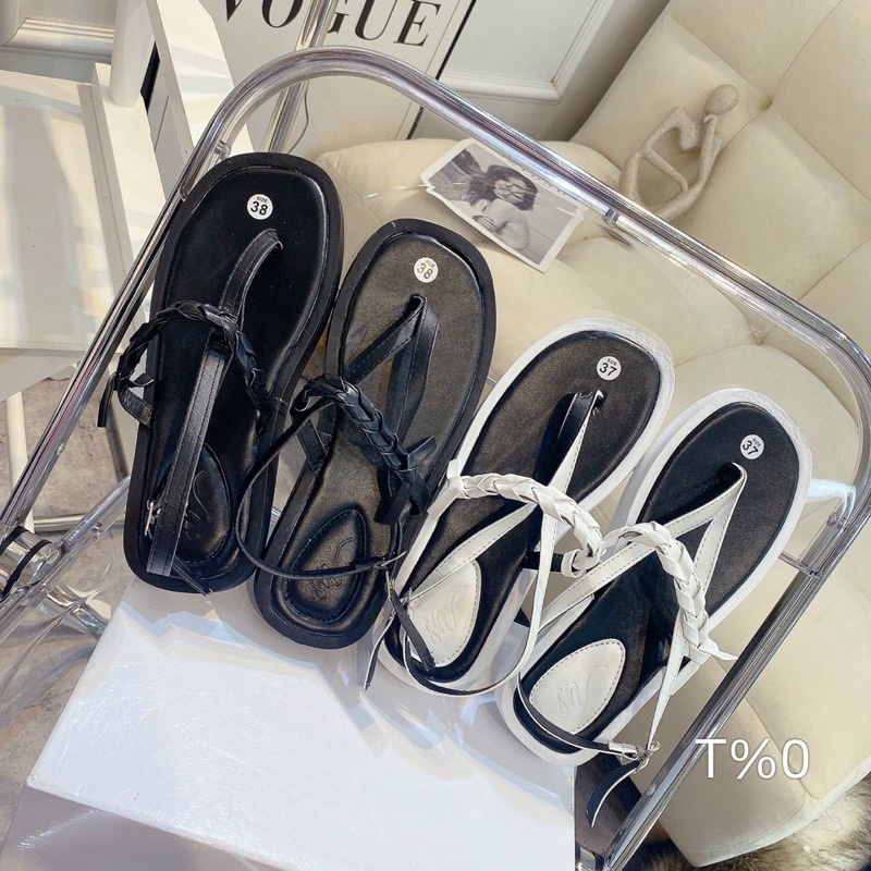 Giày sandal học sinh xỏ ngón quai mảnh phối quai tết nhỏ siêu xinh