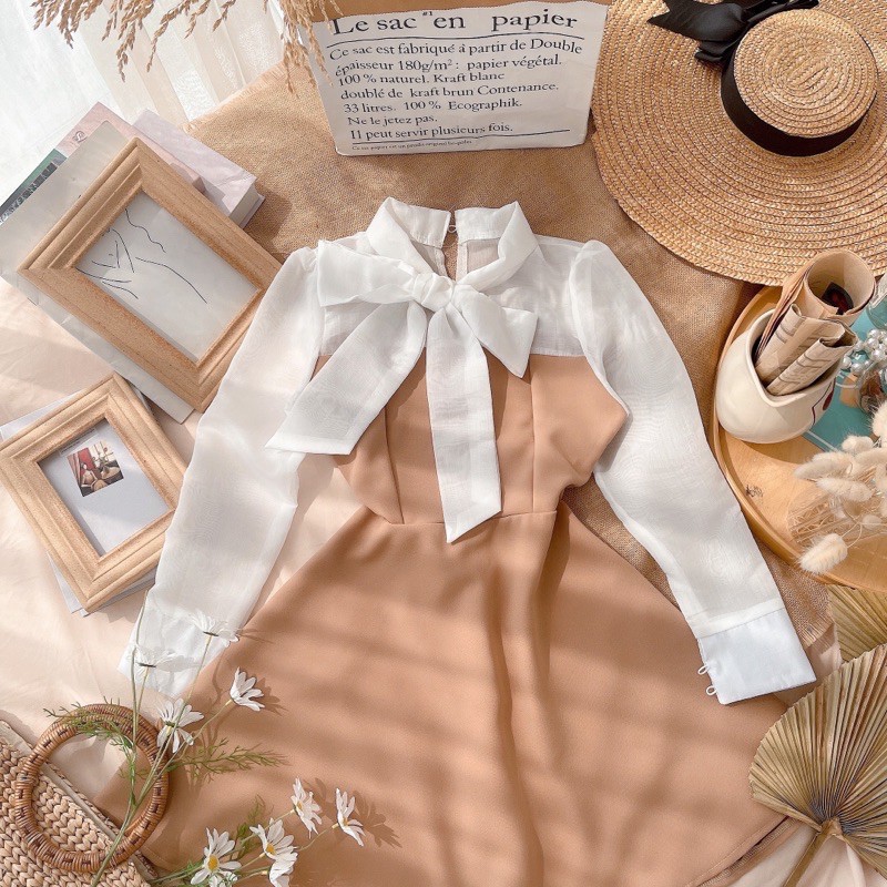 ĐẦM PHỐI ĐEN - KEM THẮT NƠ |hình thật chụp sàn|