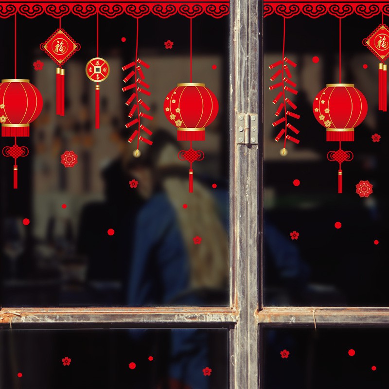 Decal trang trí tết - Tranh decal dán Tết trang trí cửa sổ, cửa kính khách sạn, cửa ra vào, tường gạch men