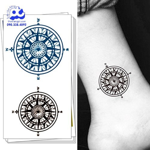 Hình Xăm Dán Tattoo La Bàn Cổ