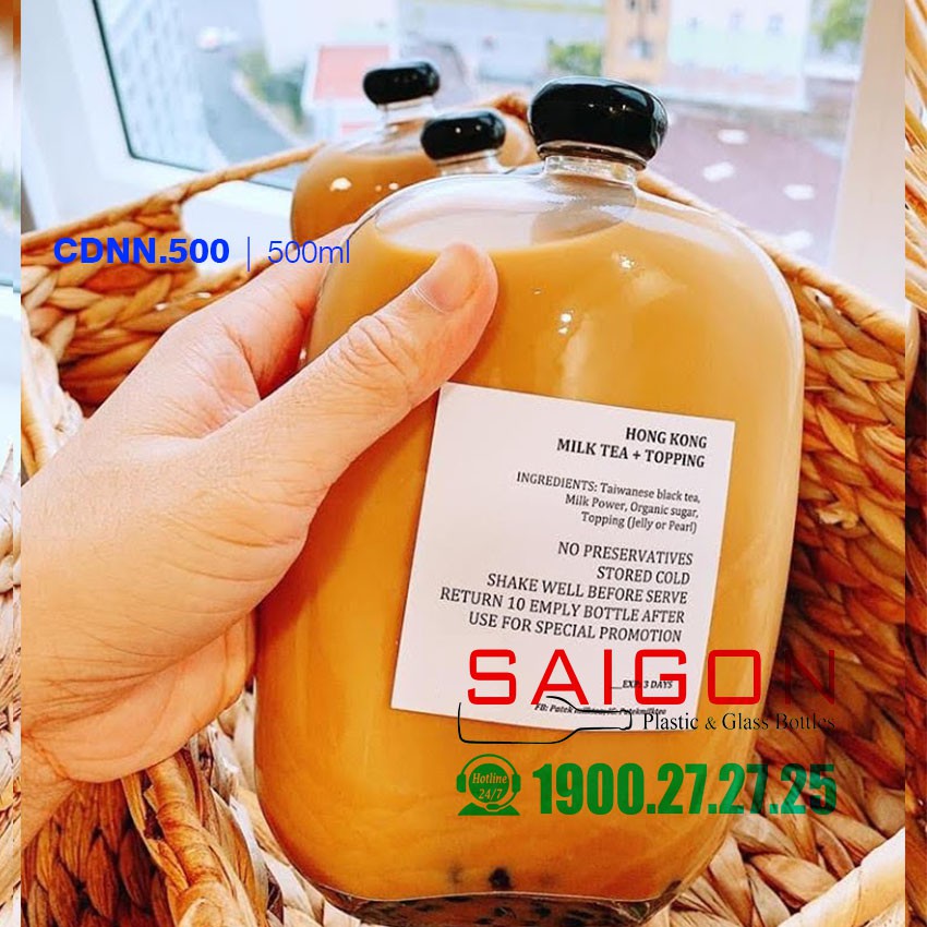 Chai Thủy Tinh Dẹp Nắp Nhựa 250ml | 350ml | 500ml