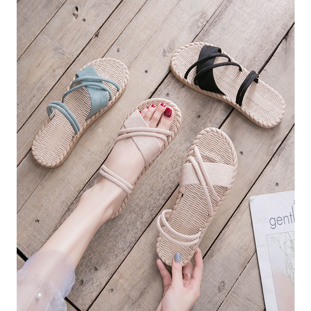 Sandal Nữ Đế Bệt Giả Cói Đi Nhẹ, Êm Chân Thời Trang Hàn Quốc Hót Trend Năm 2021- ST58 [ORDER QUẢNG CHÂU]