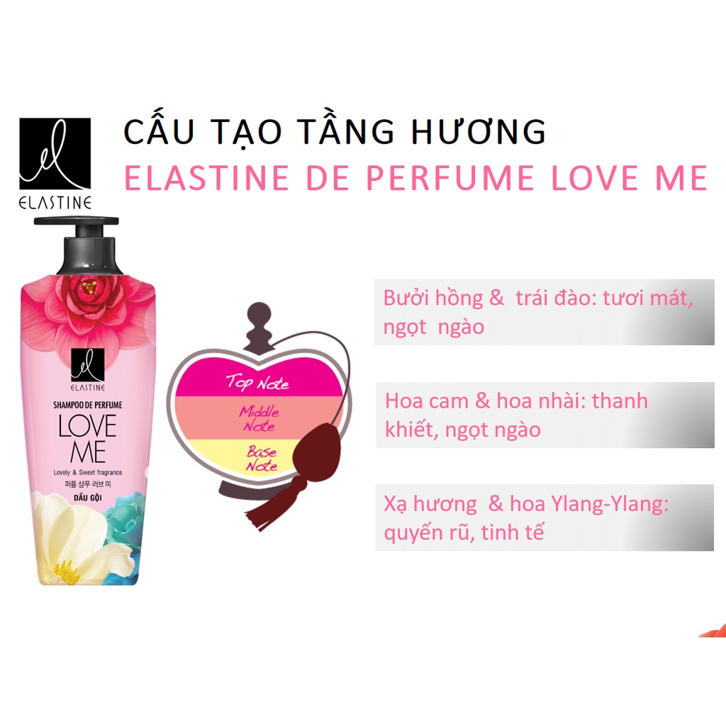 Dầu xả Elastine De perfume Love me Conditioner 600ml ( tặng dầu gội Elastine và sữa tắm Double rich Iris)