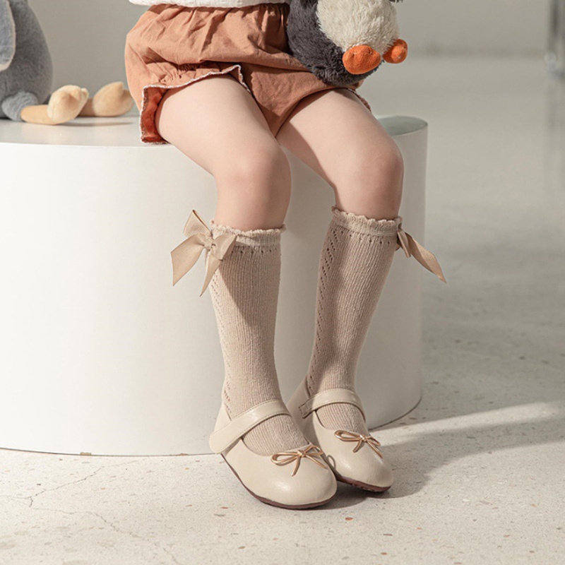 Vớ Cotton Cao Tới Gối Phối Nơ Xinh Xắn Dành Cho Bé Gái 0-6 Tuổi